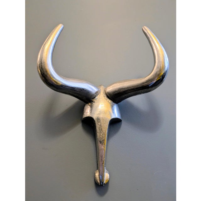 1980s Polished-Aluminum Longhorn Steer Sculptural Wall Art For Sale - Image 4 of 6