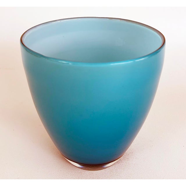 Mid-Century Modern Late 20th Century Murano Tiffany Blue Cased Glass to Clear Vase For Sale - Image 3 of 6