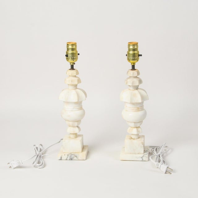 Stone Vintage Italian Carved Stone Alabaster Table Lamp - Pair For Sale - Image 7 of 11