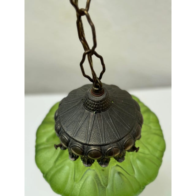 Vintage Mid-Century Optic Green Glass Lantern For Sale In Los Angeles - Image 6 of 9