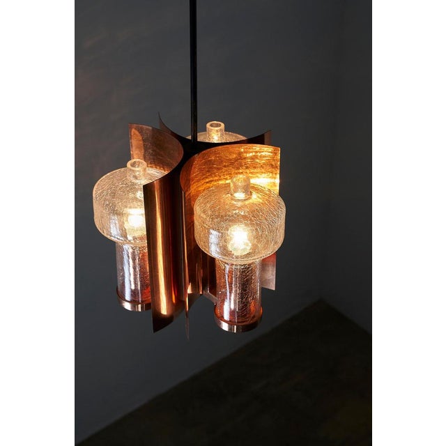 Mid-Century Hanging Light in Brass with 3 Textured Glass Sconces, 1960 For Sale - Image 9 of 13
