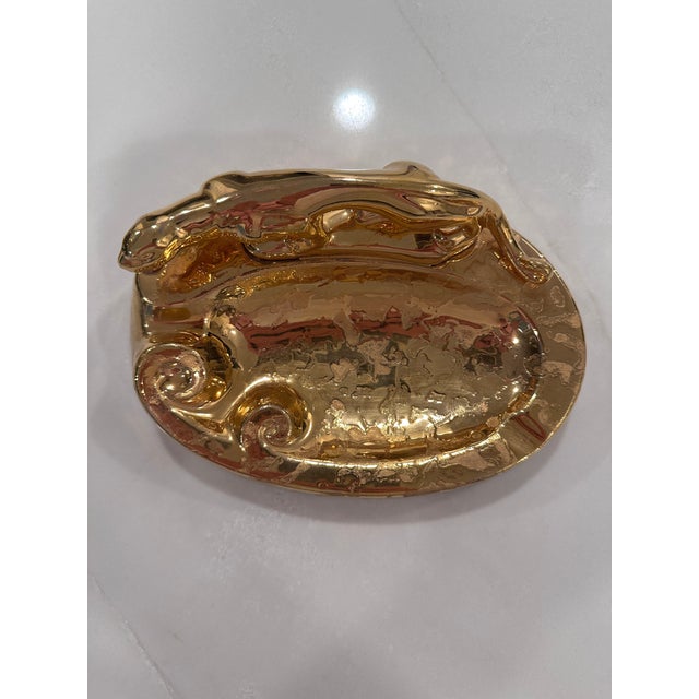 Hollywood Regency Vintage Weeping Gold Ceramic Panther Ashtray / Catchall For Sale - Image 3 of 5