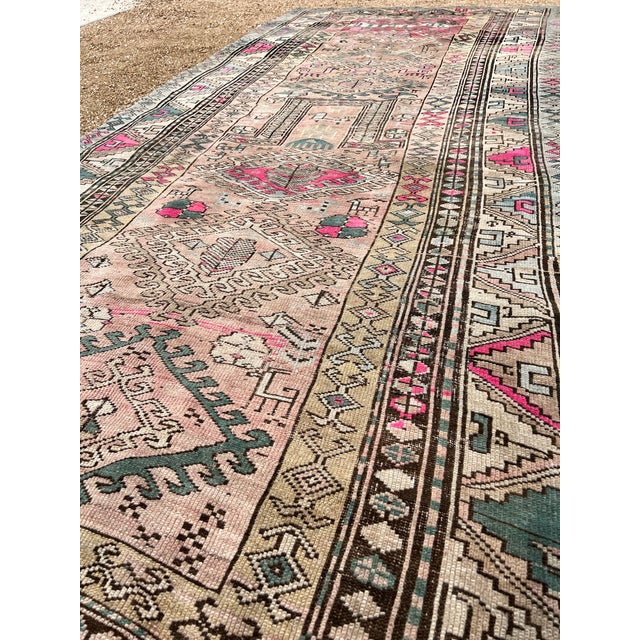 1920s Karabagh Armenian Handwoven Runner Rug, Tribal Geometric Design With Soft Pastel & Pink Accents For Sale In Houston - Image 6 of 9