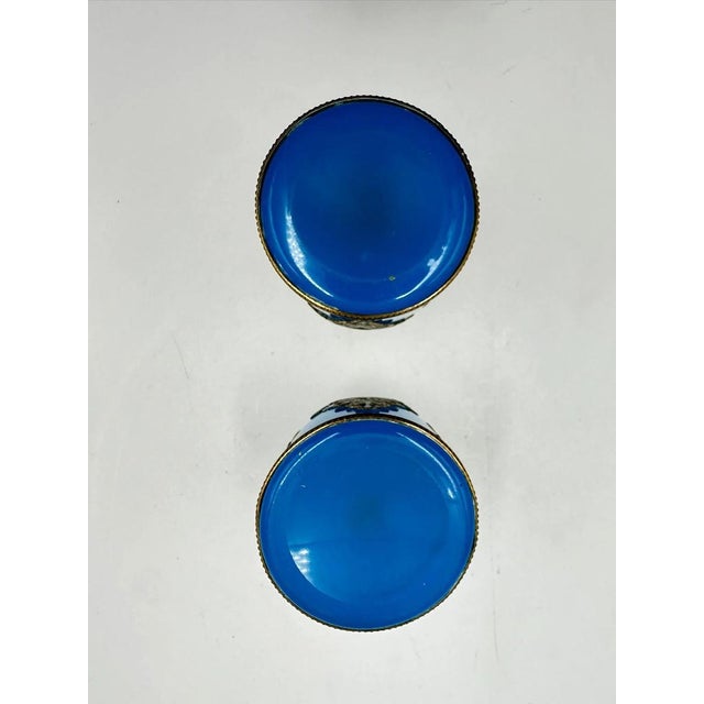 French Turquoise Opaline Perfume Bottles with Watercolor Miniatures Palais Royal, Set of 2 For Sale - Image 11 of 13