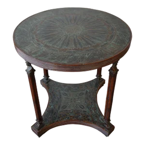Neoclassical Etched Bronze Round Occasional Table