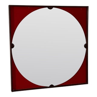 Mid-Century Square Mirror With Red Backing, Italy 1970s For Sale