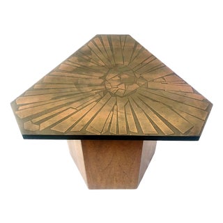Mid 20th-Century Brutalist Italian Patinated Brass and Wood Table by G. Urso For Sale