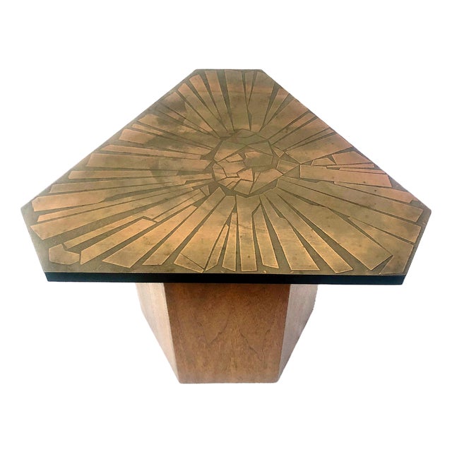 Mid 20th-Century Brutalist Italian Patinated Brass and Wood Table by G. Urso For Sale