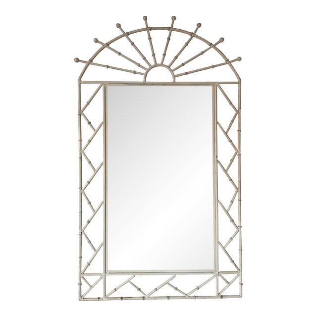 1970’s Coastal Hollywood Regency Faux Bamboo Metal Wall Mirror For Sale