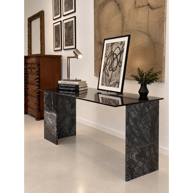 Vintage Marble & Smoke Grey Glass Desk — One-of-a-Kind Studio Design For Sale - Image 4 of 6