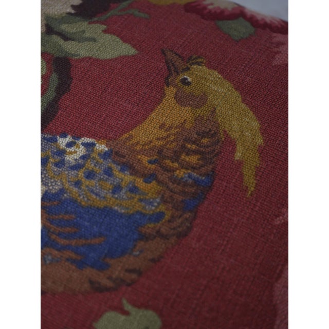 Textile Pair of Chinese Style Red Bird & Flower Ottoman or Stools - New Upholstery For Sale - Image 7 of 12