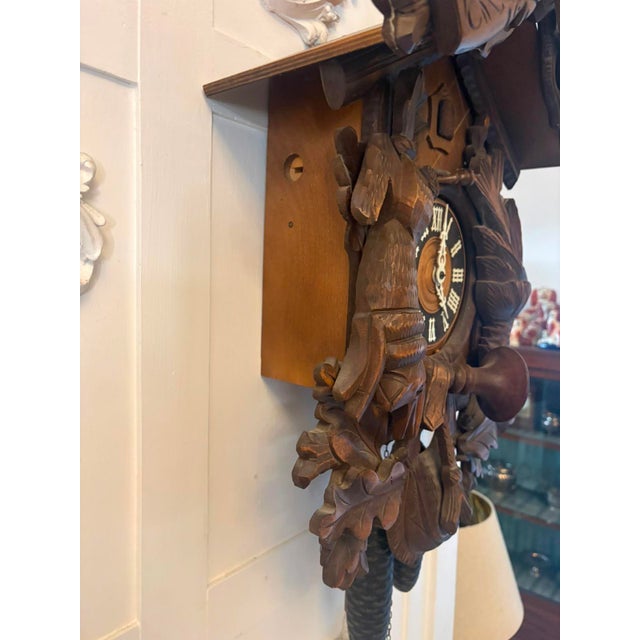 Antique Black Forest Carved Walnut Cuckoo Clock, 1900 For Sale - Image 3 of 13