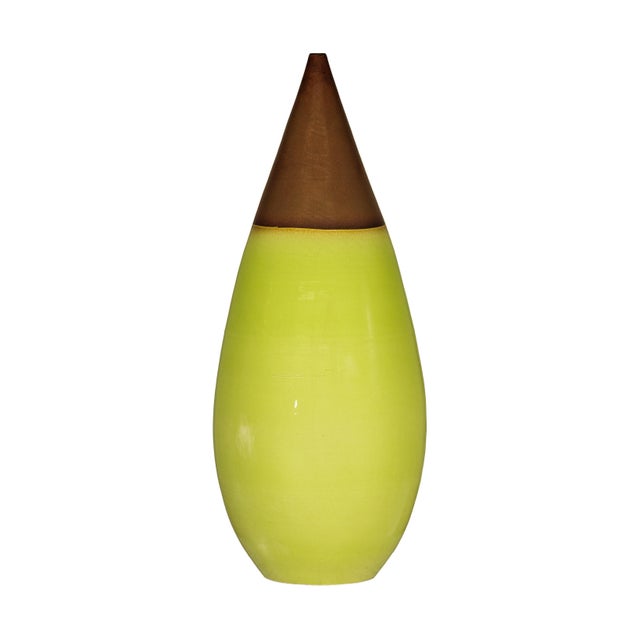 Late 20th Century Large Yellow and Brown Artisan Ceramic Vase with Teardrop Tapered Form For Sale - Image 14 of 18