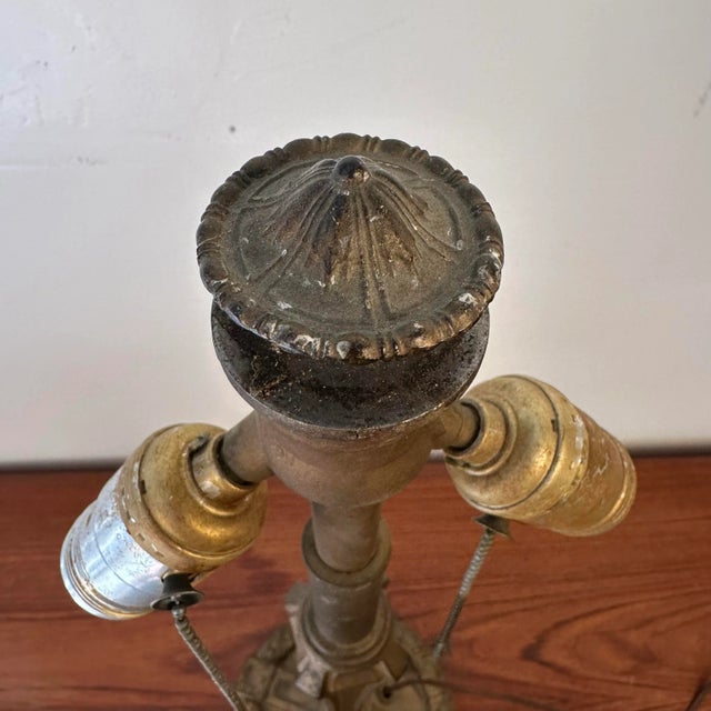 Yellow Antique Stained Glass Tiffany Style Table Lamp For Sale - Image 8 of 10