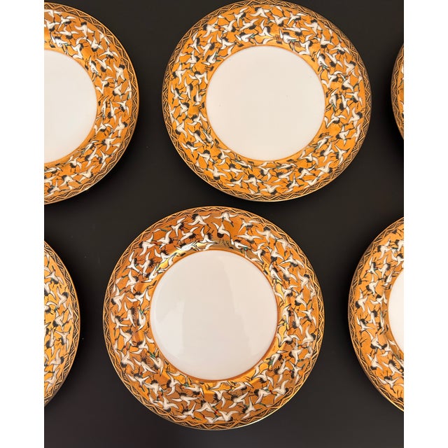 Set of 6 porcelain Japanese Kutani plates. These vintage plates are in the 1,000 cranes design.