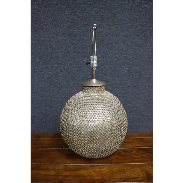 Mid-Century Brass Chainmail Orb Table Lamp For Sale - Image 4 of 8