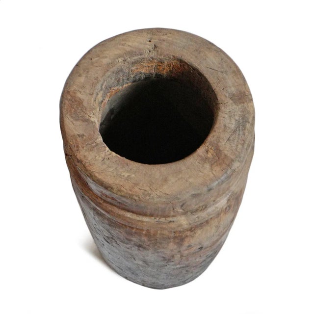Rustic Antique India Wood Butter Pot For Sale - Image 3 of 7