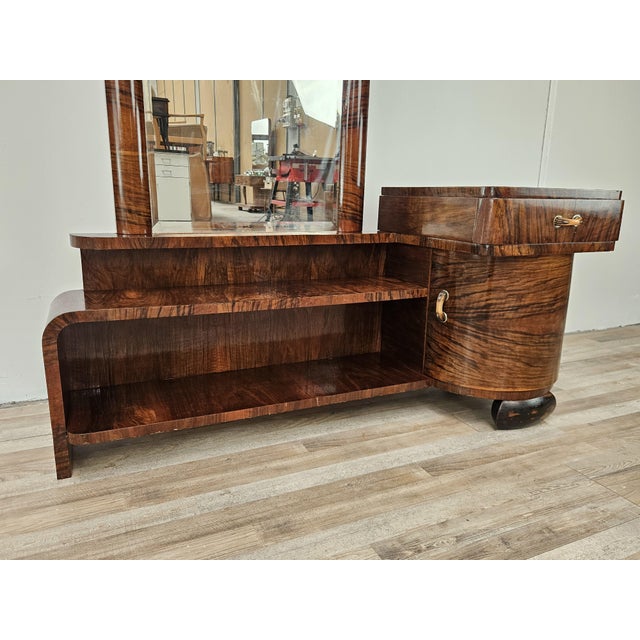 Art Deco Dressing Table in Walnut Burl with Mirror, 1940s For Sale - Image 3 of 18
