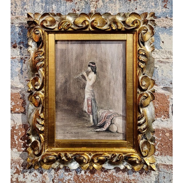 Warren Eliphalet Rollins -Hopi Indian playing the Flute-Oil painting-c1910s watercolor painting on Paper -signed and...