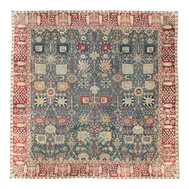 Galerie Shabab Collection Early 20th Century Indian Agra Large Square Carpet For Sale