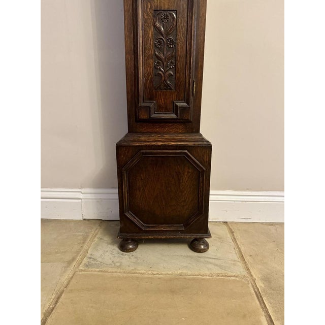Antique Edwardian Oak Triple Weight Chiming Grandmother Clock, 1900 For Sale - Image 3 of 10