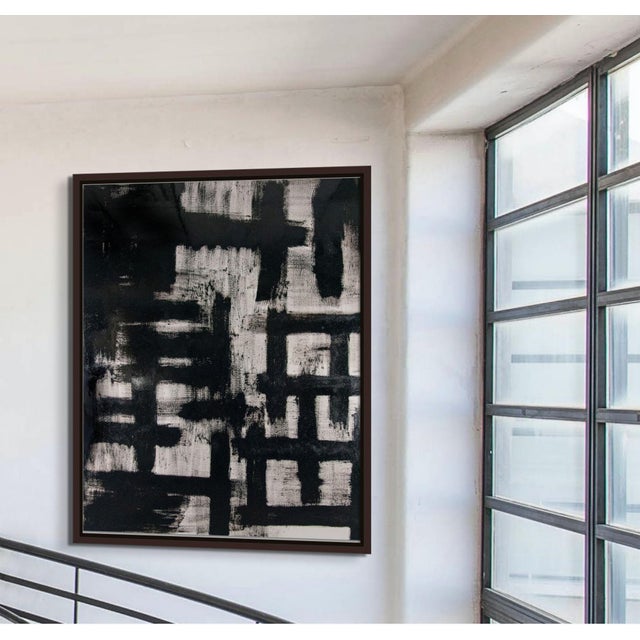 Original abstract painting by J. Kent Martin in stark black and white with heavy brushwork and layered texture. Crisis...