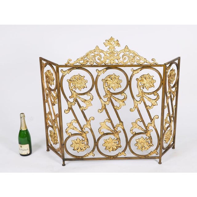 Antique Louis XIV Revival French Brass Fire Screen For Sale - Image 9 of 10