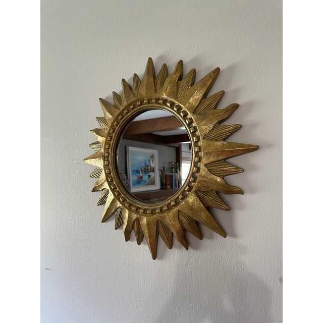 Vintage 1960s French Style 16.5" Gilded Sunburst Wall Mirror For Sale - Image 15 of 17