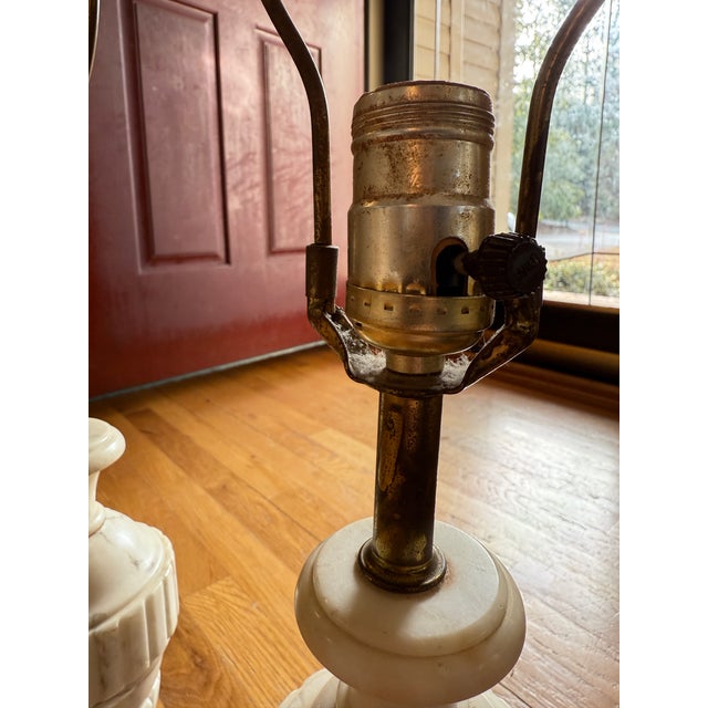 Vintage Carved Marble Table Lamp Set With Urn Form Base | Neoclassical Mid-Century For Sale - Image 10 of 12