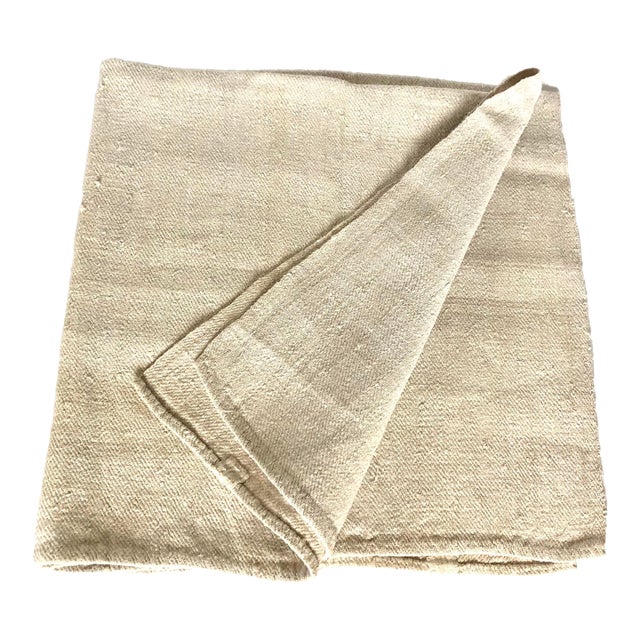Antique Heavy Linen Kitchen Cloth in Light Oatmeal Color For Sale
