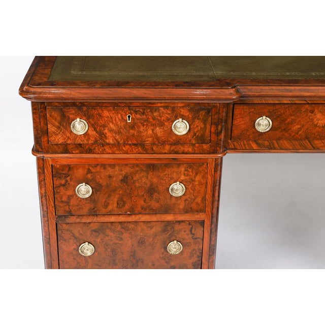 Antique Victorian Burr Walnut Twin Pedestal Desk, 19th Century For Sale - Image 14 of 18