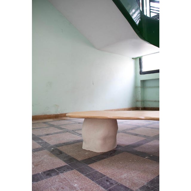 Noa Table in French Oak and White Chamotte Stoneware by Alice Lahana Studio For Sale - Image 4 of 10