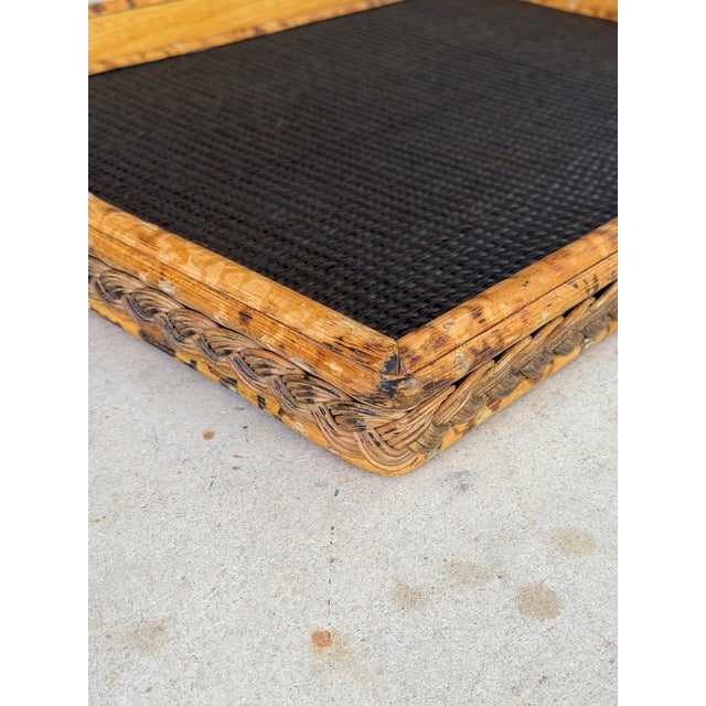 English Vintage Scorched Bamboo and Woven Rattan Serving Tray For Sale - Image 3 of 12
