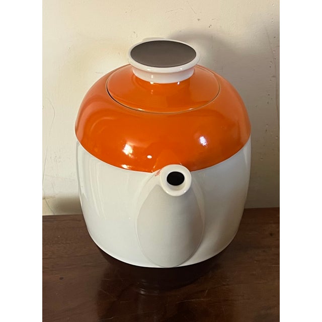 Ceramic Eschenbach Bavaria Mid-Century Modern Porcelain Teapot or Coffee Pot With Brown and Orange Stripes For Sale - Image 7 of 16