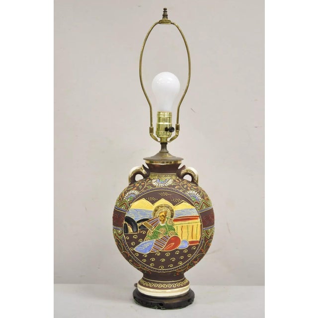 Vintage Oriental Japanese Figural Samurai Brown Ceramic Jug Form Table Lamp For Sale - Image 11 of 11