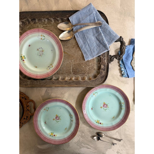 Vintage Lowestoft Calyx Ware Adams Floral Plates English China 8.25” - Set of Three (3) For Sale - Image 11 of 11