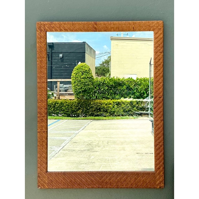 Vintage Woven Leather Rectangular Mirror For Sale In West Palm - Image 6 of 12