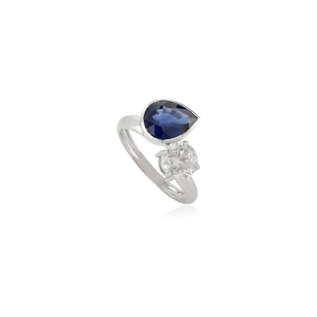 18k Certified 2 Carat Sapphire Pear Cut Toi Et Moi Gold Diamond Ring Size 6.5 For Sale - Image 4 of 13