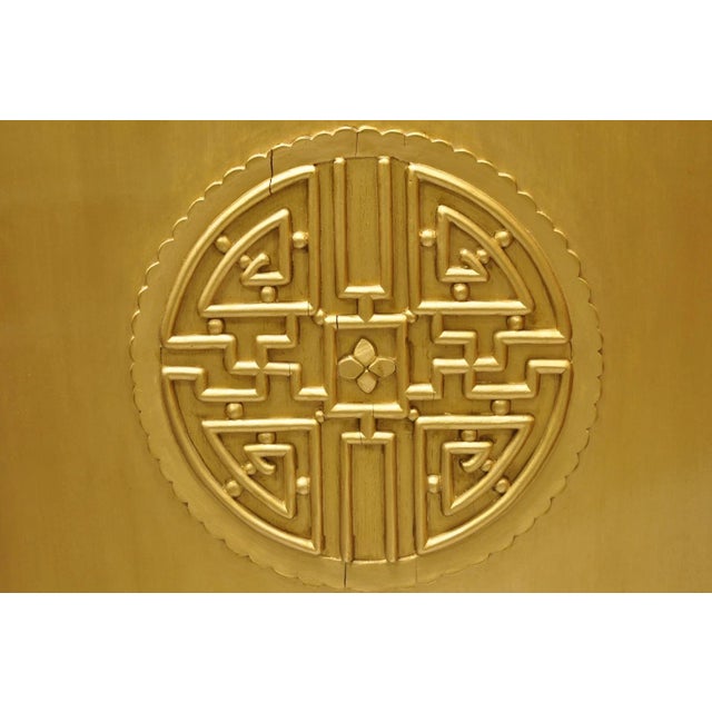 Vintage Chinoiserie Lattice Fretwork 4 Panel Gold Folding Screen Room Divider For Sale - Image 11 of 18