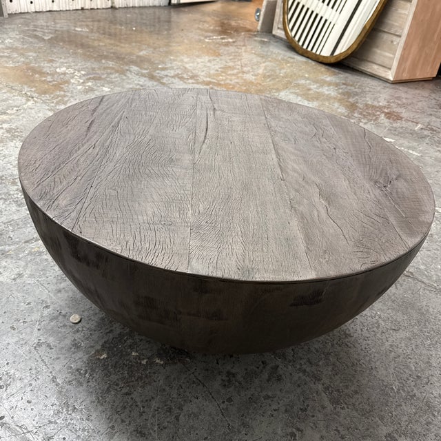 Wood Restoration Hardware Sphere Round Coffee Table For Sale - Image 7 of 12