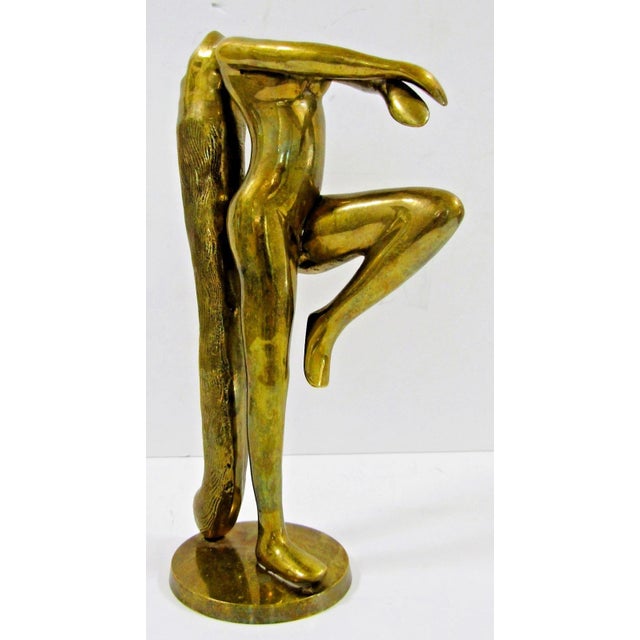 Vintage Brass Art Deco Long Haired Nude Woman Sculpture Attributed Klara Sever For Sale - Image 4 of 14