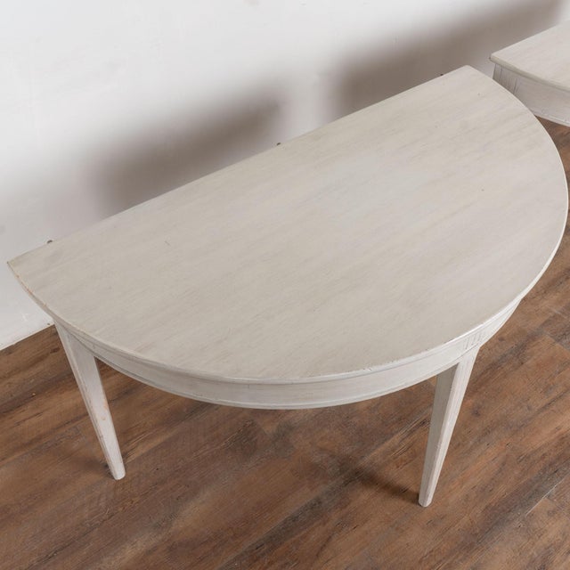 Gustavian (Swedish) Late 19th Century Swedish White Large Demi Lune Side Tables Consoles For Sale - Image 3 of 12