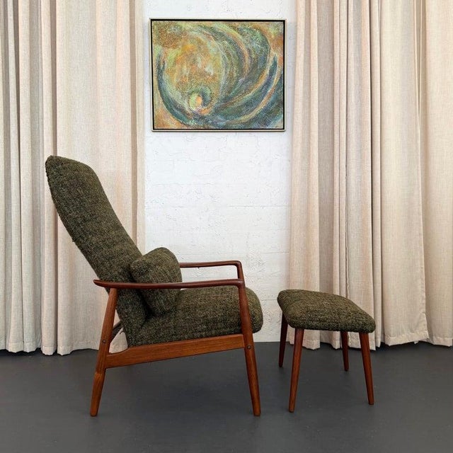 Mid-Century Modern 1960s Danish Modern Reclining Lounge Chair Ottoman Set by Søren Ladefoge for Sl Mobler For Sale - Image 3 of 10