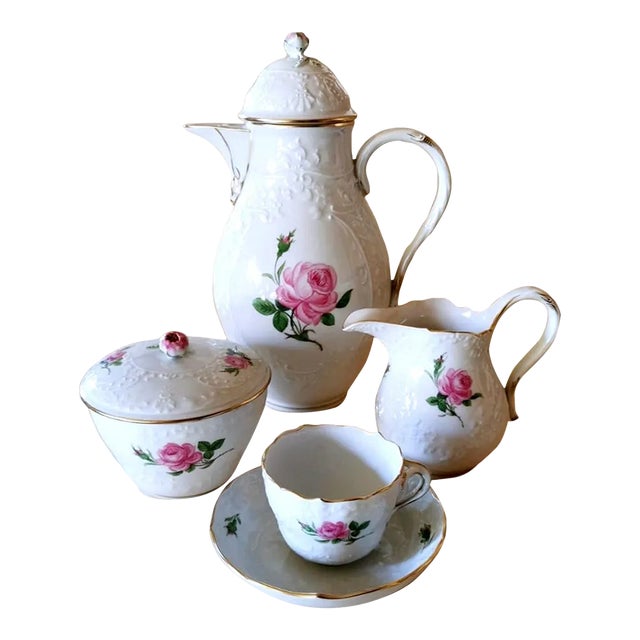 Meissen Porcelain Pink Roses Coffee Service, 25 Pieces For Sale