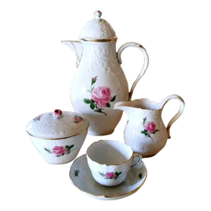 Meissen Porcelain Pink Roses Coffee Service, 25 Pieces