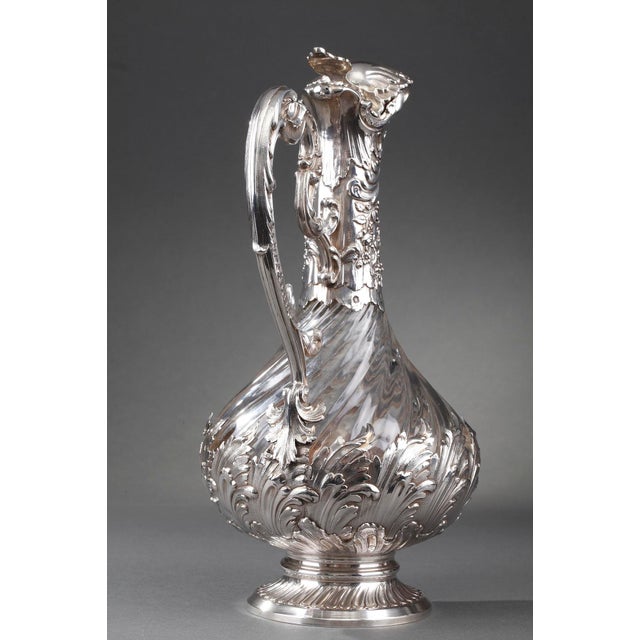 Late 19th Century Silver and Crystal Ewers by Master Silversmith Labat Pugibet Henin, 1880, Set of 2 For Sale - Image 5 of 18