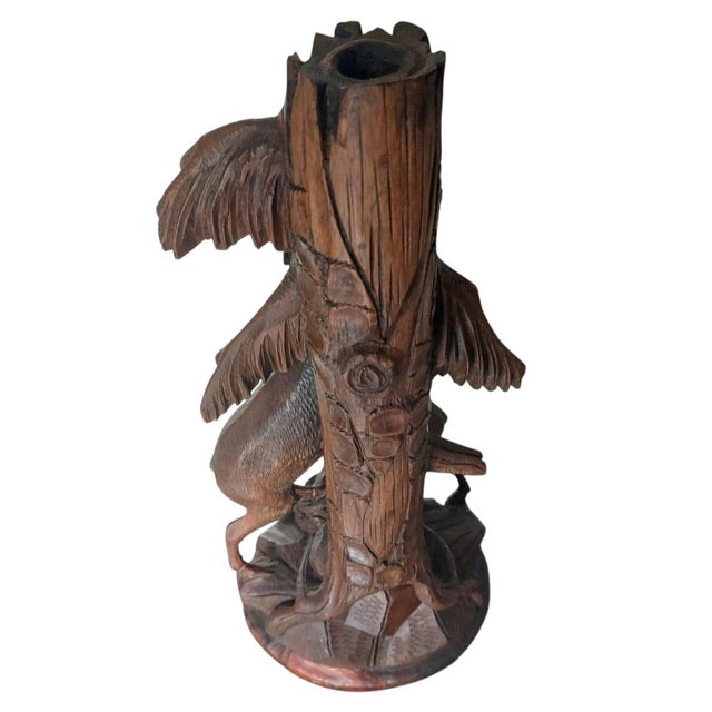 Brown Black Forest Handcarved Deer Sculpture Vase Holder, 1920s-1940s For Sale - Image 8 of 10