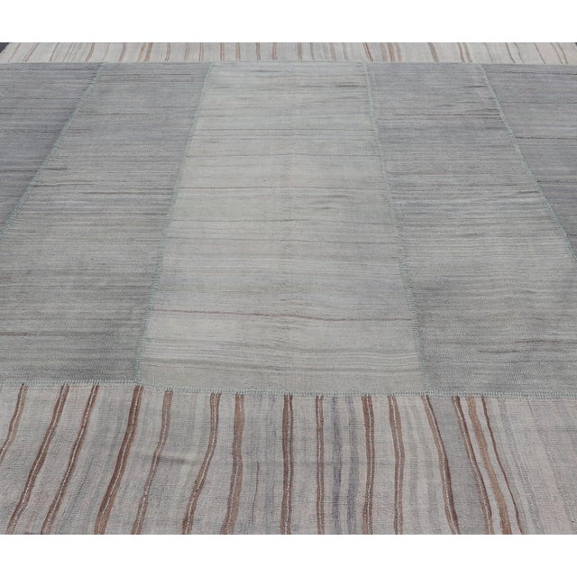 Vintage Turkish Kilim Rug With Striped Patterns in Muted Tones 13'2 X 16'0 For Sale In Atlanta - Image 6 of 14