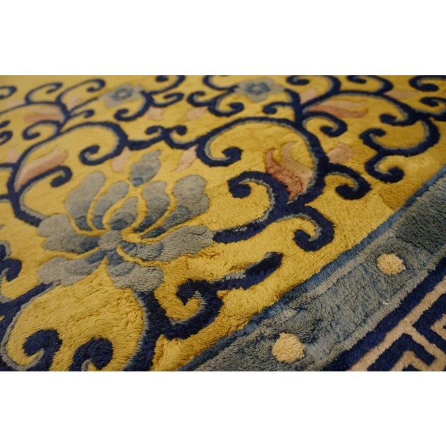 1920s Yellow Safrron Medallion Antique Chinese Peking Carpet 9'' X 12' Knotted Wool Rug For Sale - Image 9 of 12
