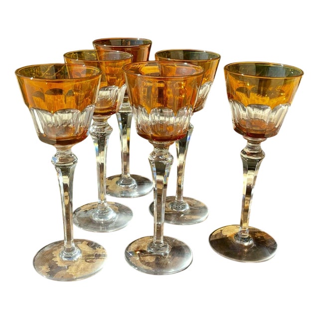 Orange Roemer Glasses Harcourt Model from Maison Baccarat, Set of 6 For Sale